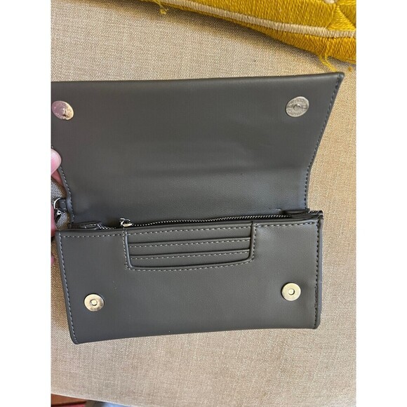Gray Vegan Leather Long Wristlet Divided Wallet Women's - Picture 2 of 6